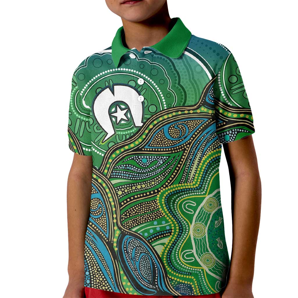 Torres Strait Islands Kid Polo Shirt Indigenous Ocean Wave Dot Green Color