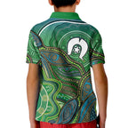 Torres Strait Islands Kid Polo Shirt Indigenous Ocean Wave Dot Green Color