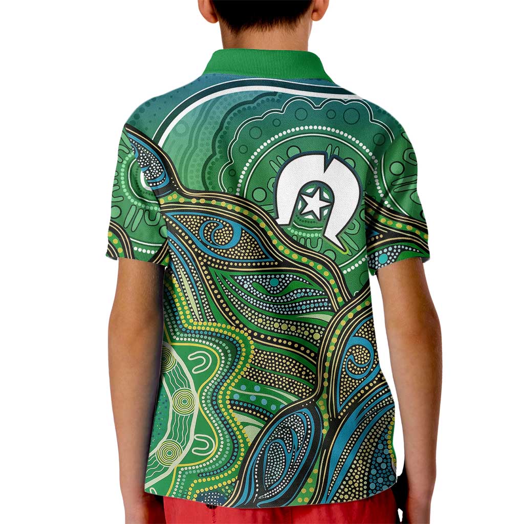Torres Strait Islands Kid Polo Shirt Indigenous Ocean Wave Dot Green Color