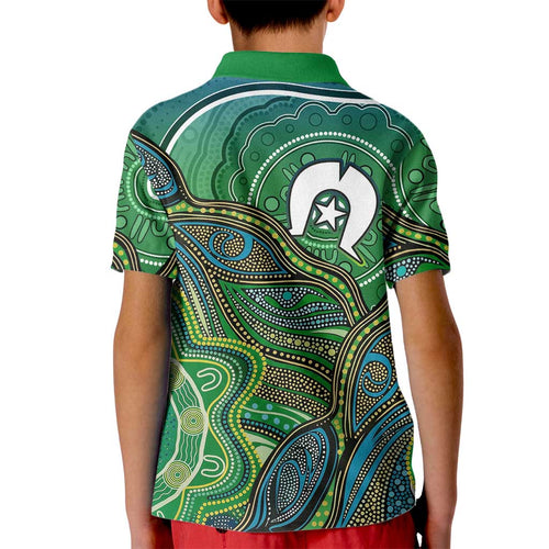 Torres Strait Islands Kid Polo Shirt Indigenous Ocean Wave Dot Green Color