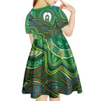 Torres Strait Islands Kid Short Sleeve Dress Indigenous Ocean Wave Dot Green Color