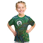 Torres Strait Islands Kid T Shirt Indigenous Ocean Wave Dot Green Color