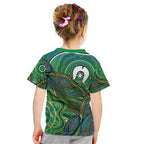 Torres Strait Islands Kid T Shirt Indigenous Ocean Wave Dot Green Color