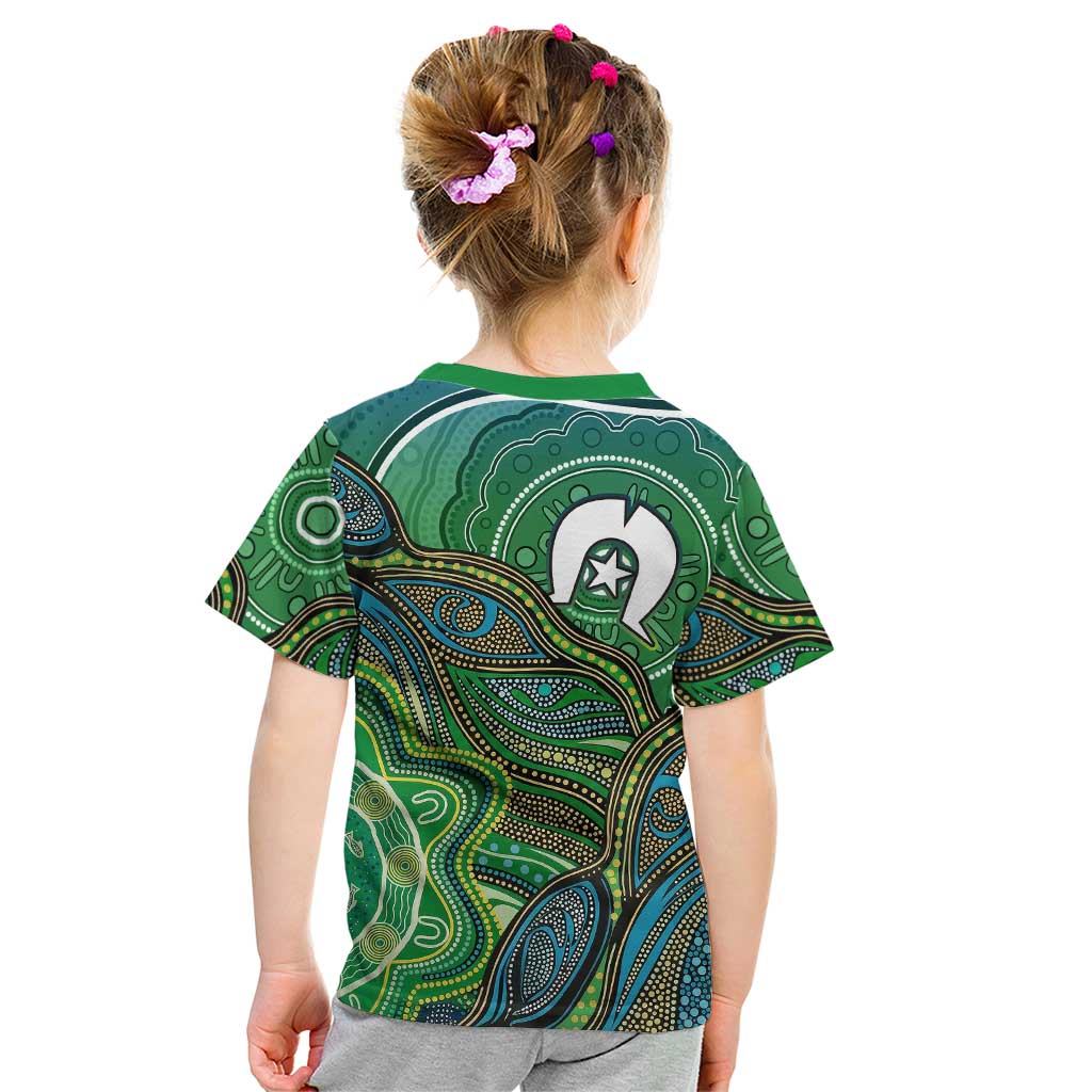 Torres Strait Islands Kid T Shirt Indigenous Ocean Wave Dot Green Color