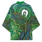 Torres Strait Islands Kimono Indigenous Ocean Wave Dot Green Color
