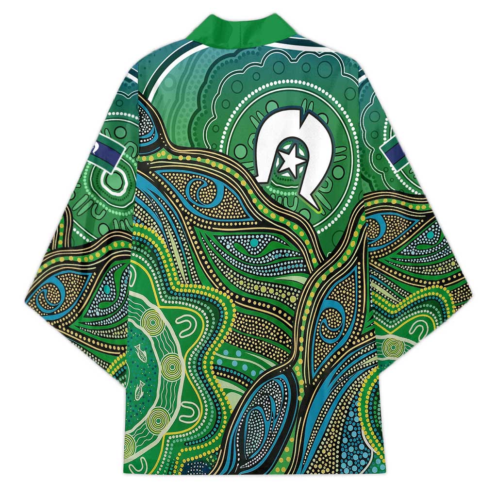 Torres Strait Islands Kimono Indigenous Ocean Wave Dot Green Color