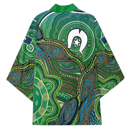 Torres Strait Islands Kimono Indigenous Ocean Wave Dot Green Color
