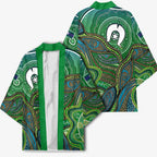 Torres Strait Islands Kimono Indigenous Ocean Wave Dot Green Color