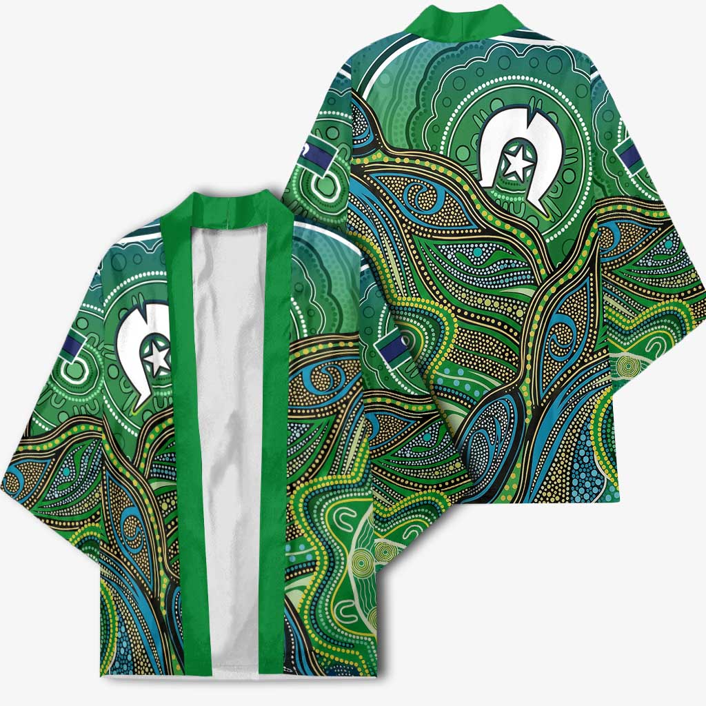 Torres Strait Islands Kimono Indigenous Ocean Wave Dot Green Color