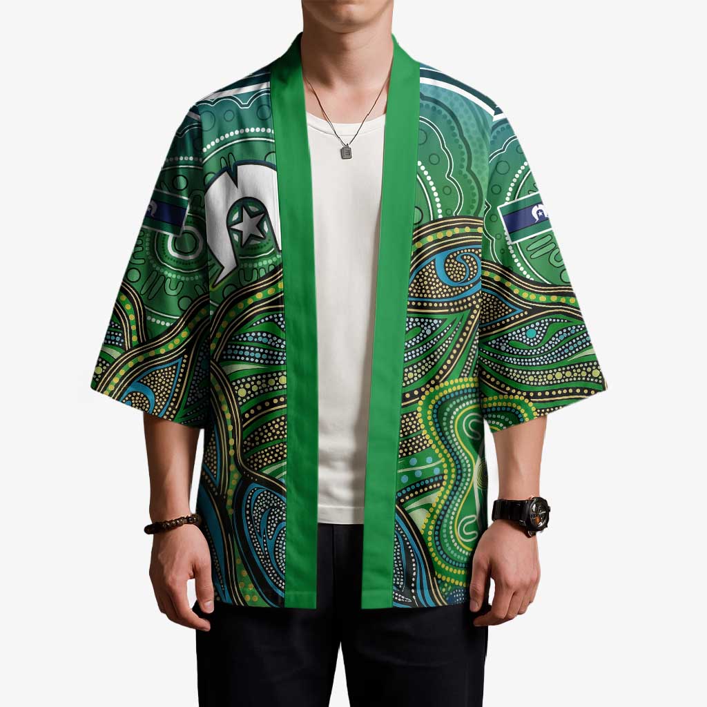 Torres Strait Islands Kimono Indigenous Ocean Wave Dot Green Color