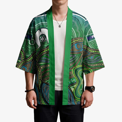 Torres Strait Islands Kimono Indigenous Ocean Wave Dot Green Color