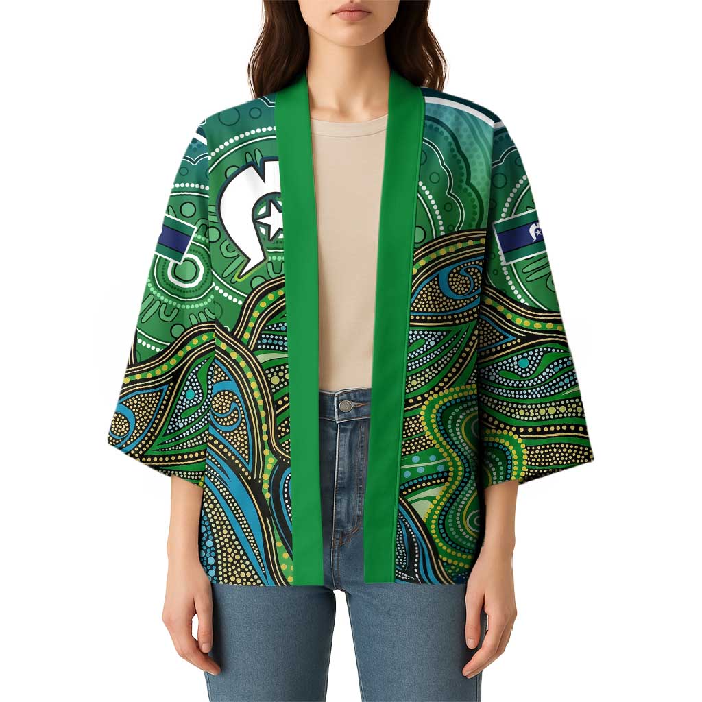 Torres Strait Islands Kimono Indigenous Ocean Wave Dot Green Color