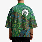 Torres Strait Islands Kimono Indigenous Ocean Wave Dot Green Color