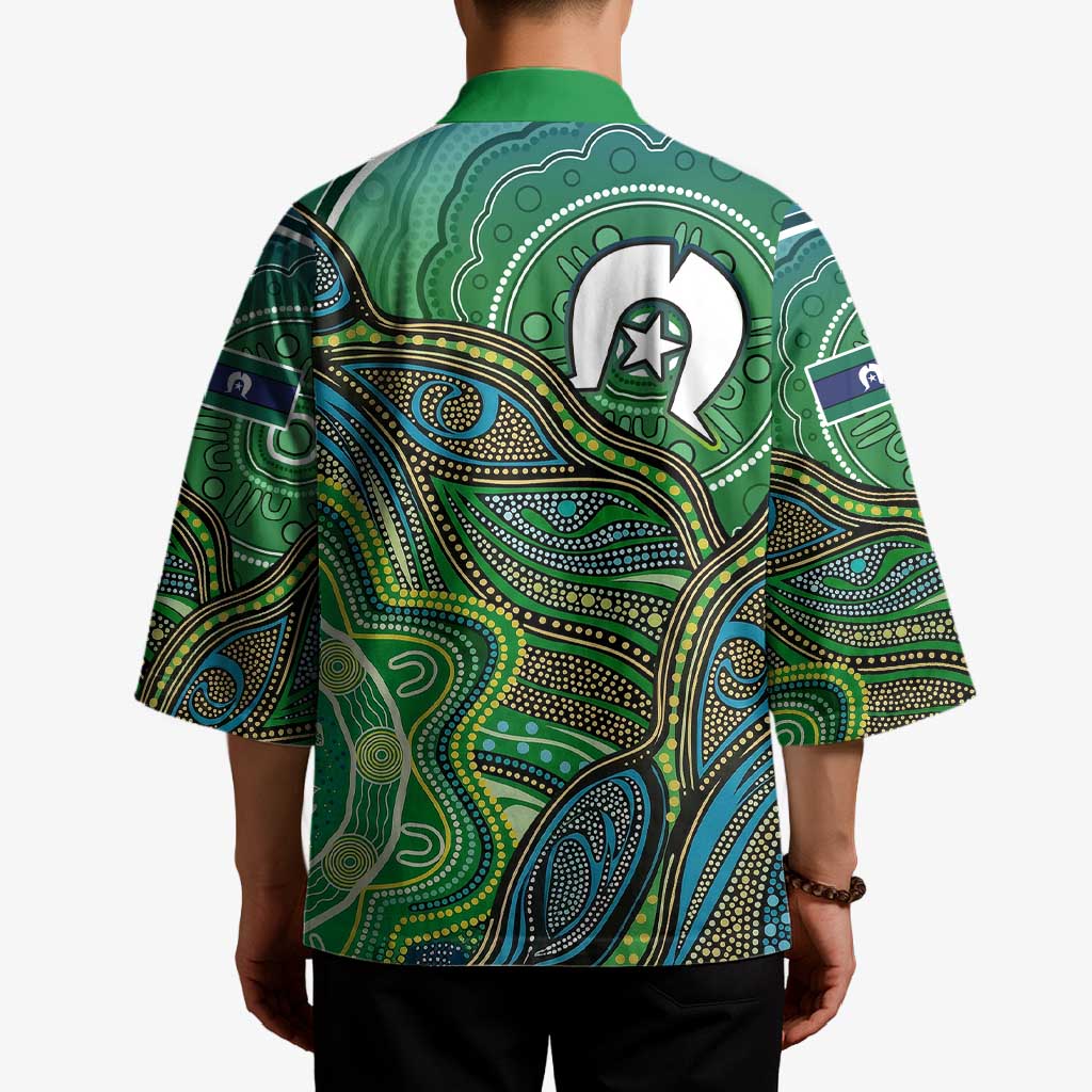 Torres Strait Islands Kimono Indigenous Ocean Wave Dot Green Color