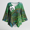 Torres Strait Islands Kimono Sleeve Blouse Indigenous Ocean Wave Dot Green Color