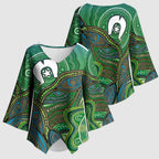 Torres Strait Islands Kimono Sleeve Blouse Indigenous Ocean Wave Dot Green Color