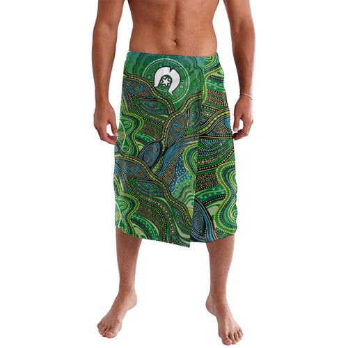 Torres Strait Islands Lavalava Indigenous Ocean Wave Dot Green Color