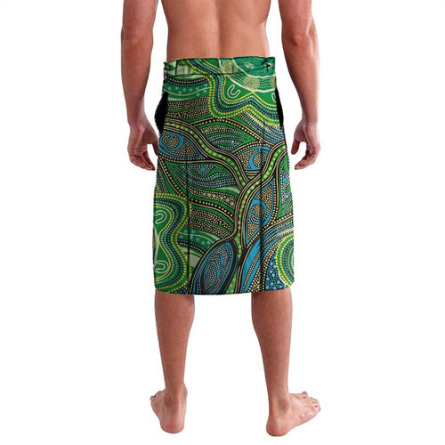 Torres Strait Islands Lavalava Indigenous Ocean Wave Dot Green Color