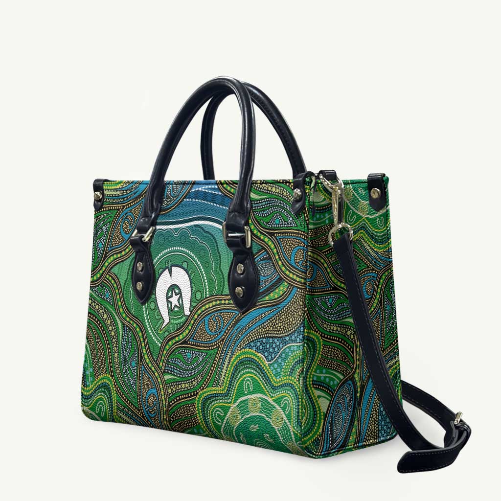 Torres Strait Islands Leather Bag Indigenous Ocean Wave Dot Green Color