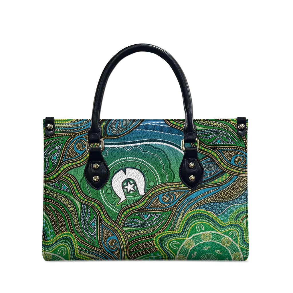 Torres Strait Islands Leather Bag Indigenous Ocean Wave Dot Green Color
