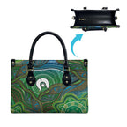 Torres Strait Islands Leather Bag Indigenous Ocean Wave Dot Green Color