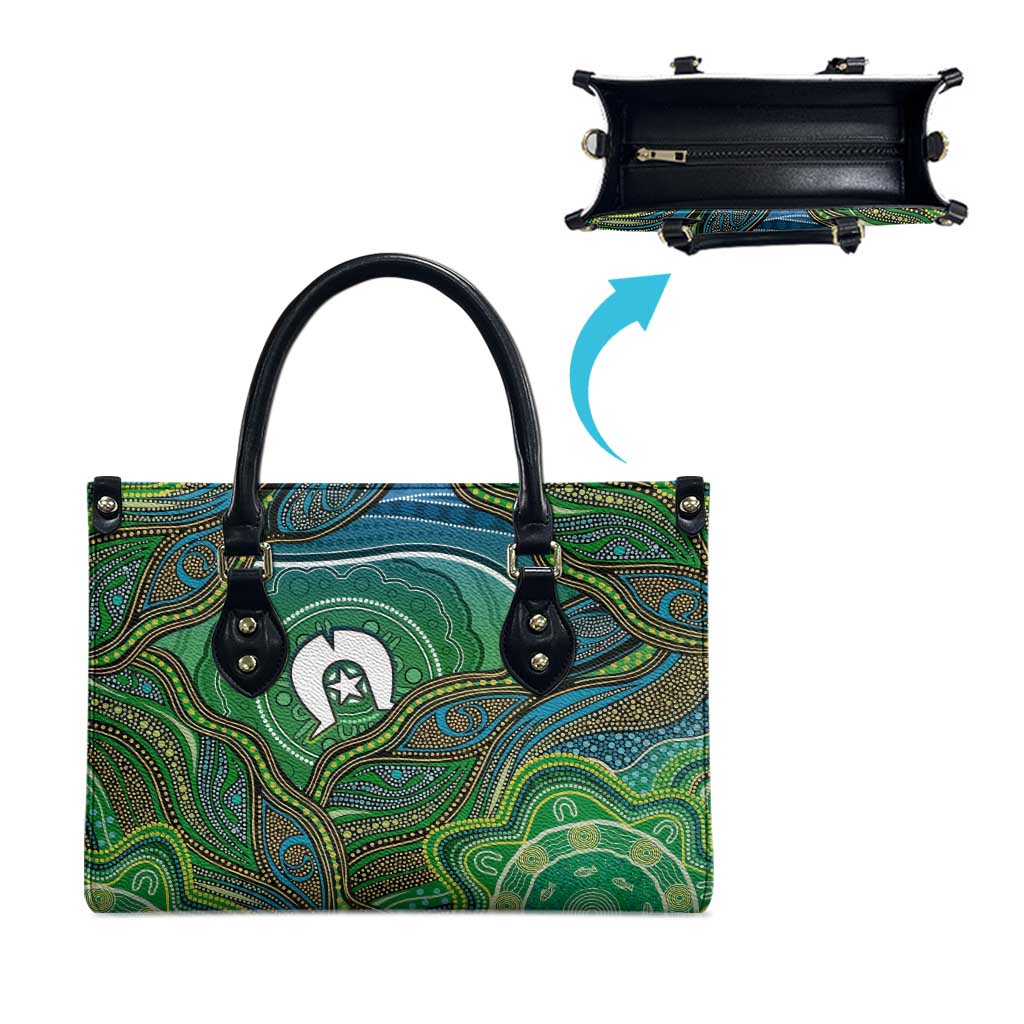 Torres Strait Islands Leather Bag Indigenous Ocean Wave Dot Green Color