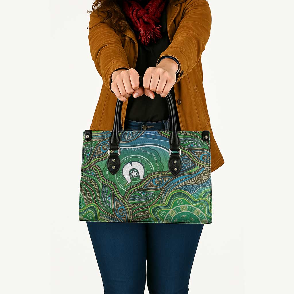 Torres Strait Islands Leather Bag Indigenous Ocean Wave Dot Green Color