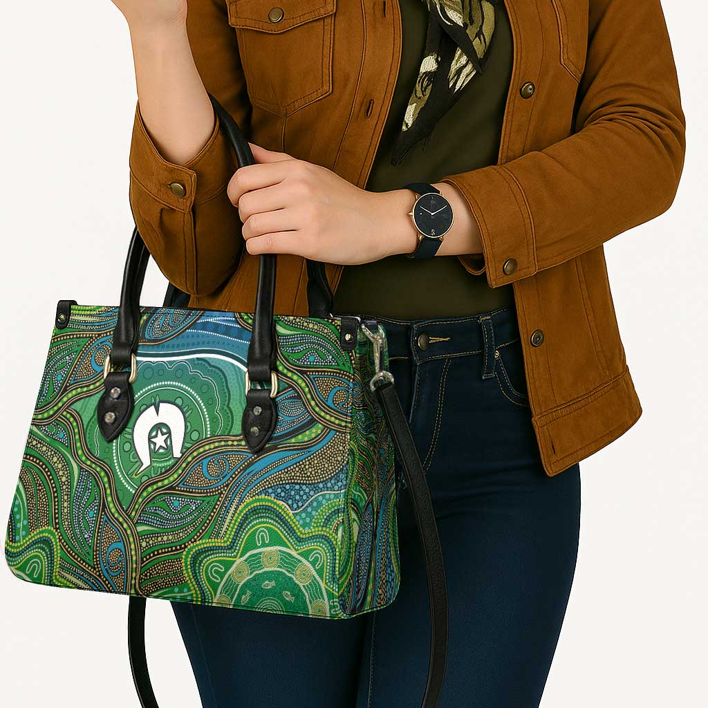 Torres Strait Islands Leather Bag Indigenous Ocean Wave Dot Green Color