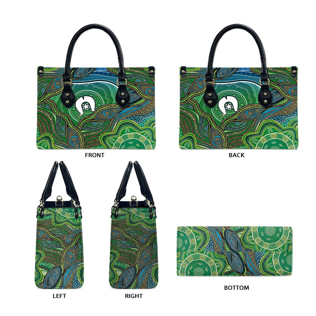 Torres Strait Islands Leather Bag Indigenous Ocean Wave Dot Green Color