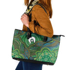 Torres Strait Islands Leather Tote Bag Indigenous Ocean Wave Dot Green Color