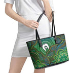 Torres Strait Islands Leather Tote Bag Indigenous Ocean Wave Dot Green Color
