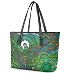 Torres Strait Islands Leather Tote Bag Indigenous Ocean Wave Dot Green Color