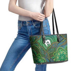 Torres Strait Islands Leather Tote Bag Indigenous Ocean Wave Dot Green Color