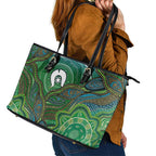 Torres Strait Islands Leather Tote Bag Indigenous Ocean Wave Dot Green Color