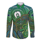 Torres Strait Islands Long Sleeve Button Shirt Indigenous Ocean Wave Dot Green Color