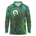 Torres Strait Islands Long Sleeve Polo Shirt Indigenous Ocean Wave Dot Green Color