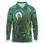 Torres Strait Islands Long Sleeve Polo Shirt Indigenous Ocean Wave Dot Green Color