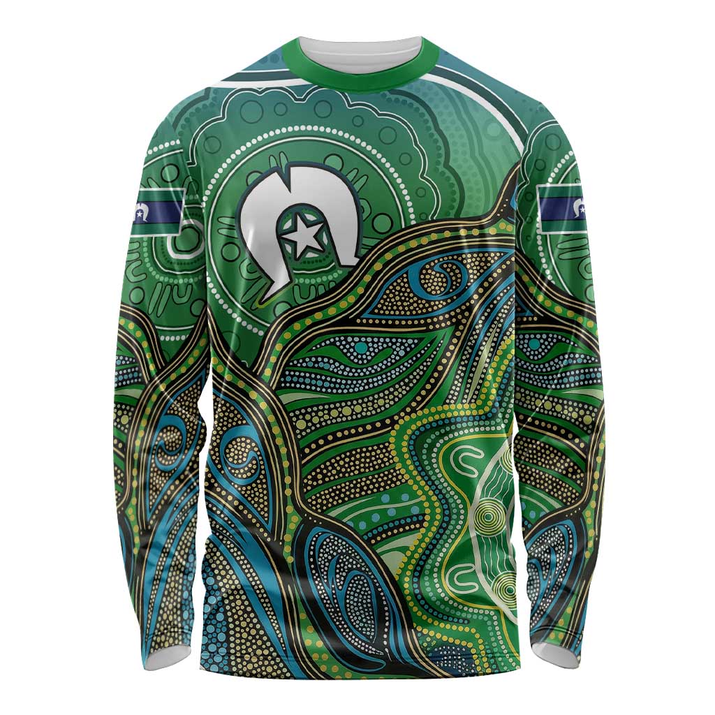 Torres Strait Islands Long Sleeve Shirt Indigenous Ocean Wave Dot Green Color