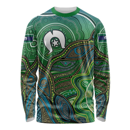 Torres Strait Islands Long Sleeve Shirt Indigenous Ocean Wave Dot Green Color