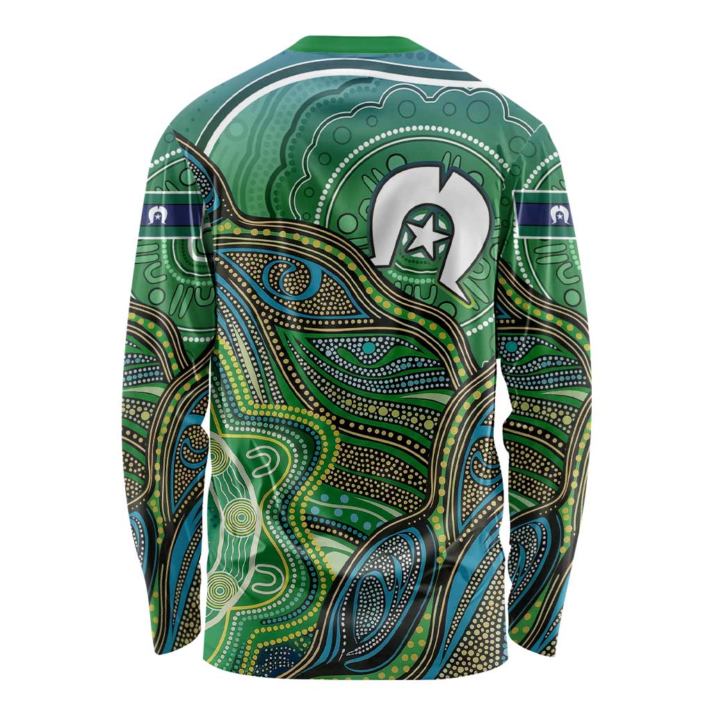 Torres Strait Islands Long Sleeve Shirt Indigenous Ocean Wave Dot Green Color