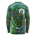 Torres Strait Islands Long Sleeve Shirt Indigenous Ocean Wave Dot Green Color
