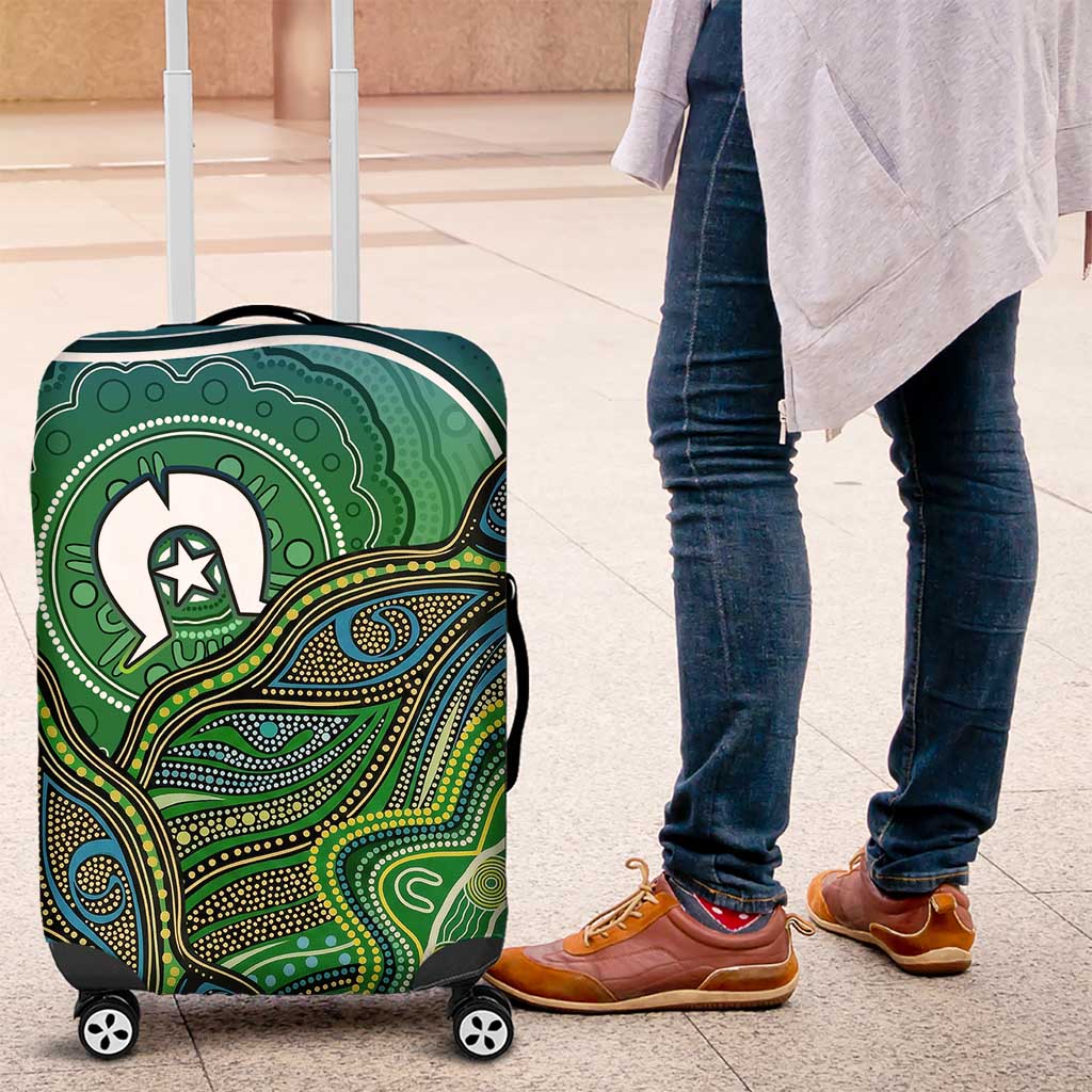Torres Strait Islands Luggage Cover Indigenous Ocean Wave Dot Green Color