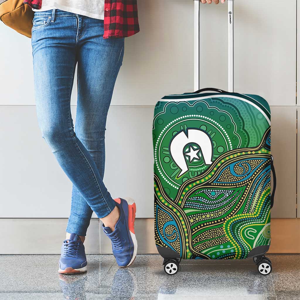 Torres Strait Islands Luggage Cover Indigenous Ocean Wave Dot Green Color