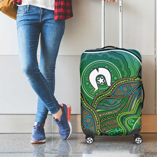 Torres Strait Islands Luggage Cover Indigenous Ocean Wave Dot Green Color