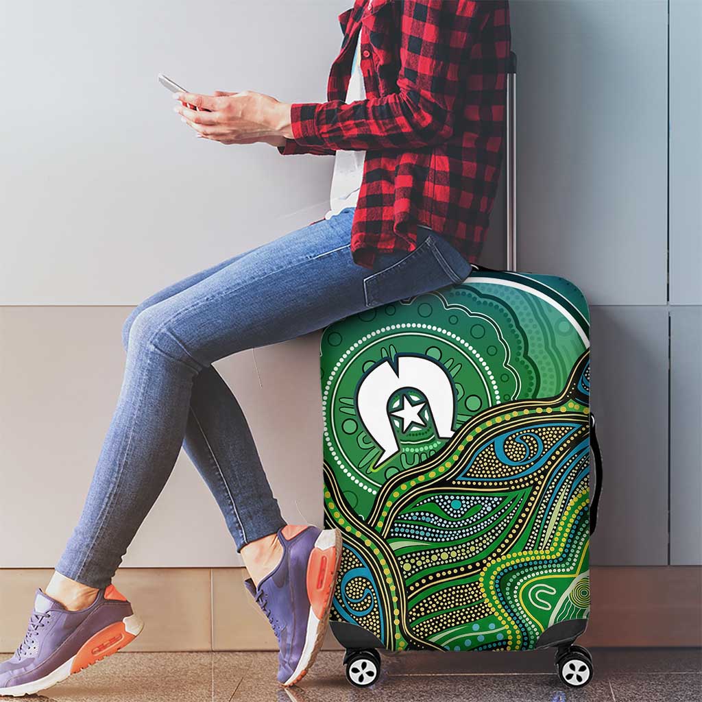 Torres Strait Islands Luggage Cover Indigenous Ocean Wave Dot Green Color