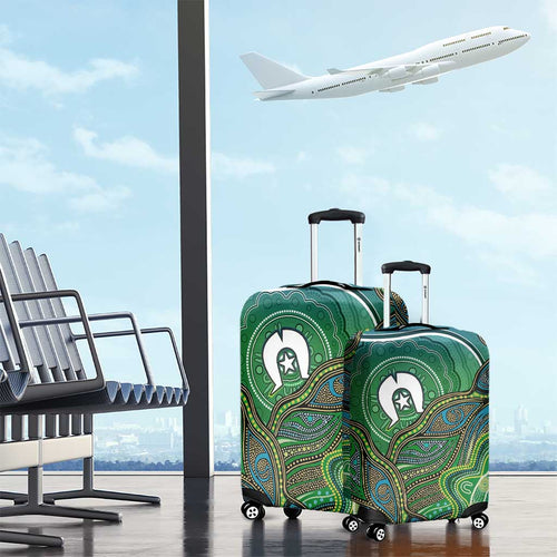 Torres Strait Islands Luggage Cover Indigenous Ocean Wave Dot Green Color