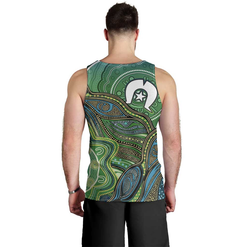 Torres Strait Islands Men Tank Top Indigenous Ocean Wave Dot Green Color