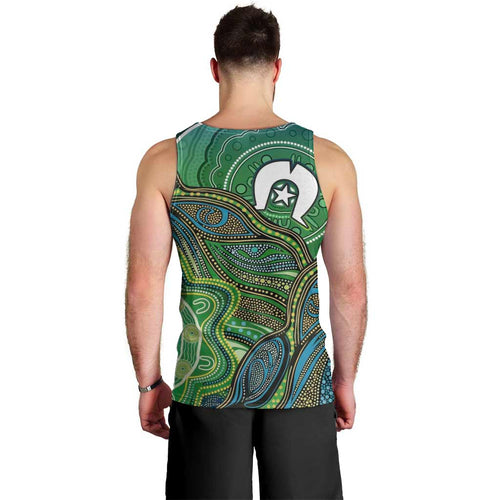 Torres Strait Islands Men Tank Top Indigenous Ocean Wave Dot Green Color