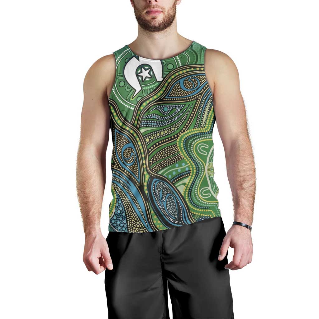 Torres Strait Islands Men Tank Top Indigenous Ocean Wave Dot Green Color