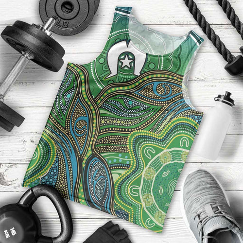Torres Strait Islands Men Tank Top Indigenous Ocean Wave Dot Green Color